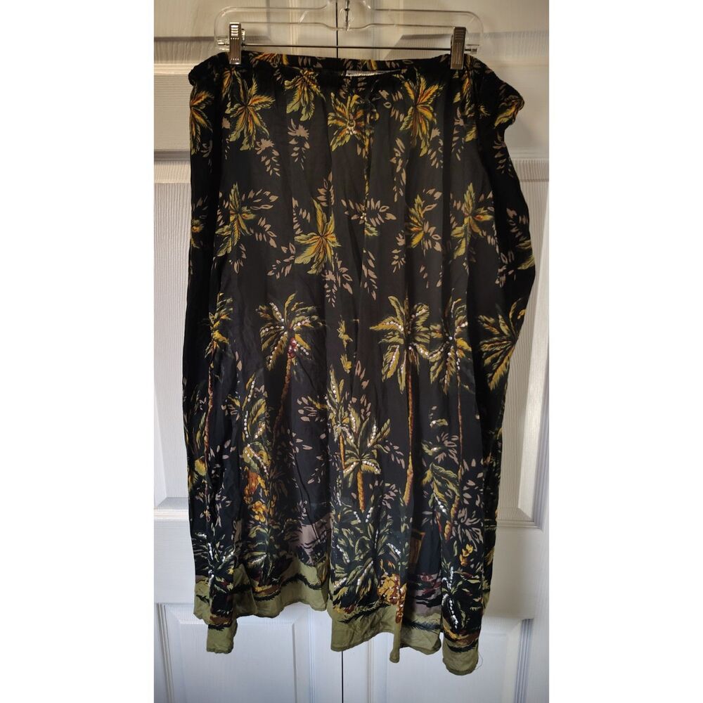 White Stag Tropical Palm Tree Midi Skirt Size XL Black Green Hawaiian Vacation